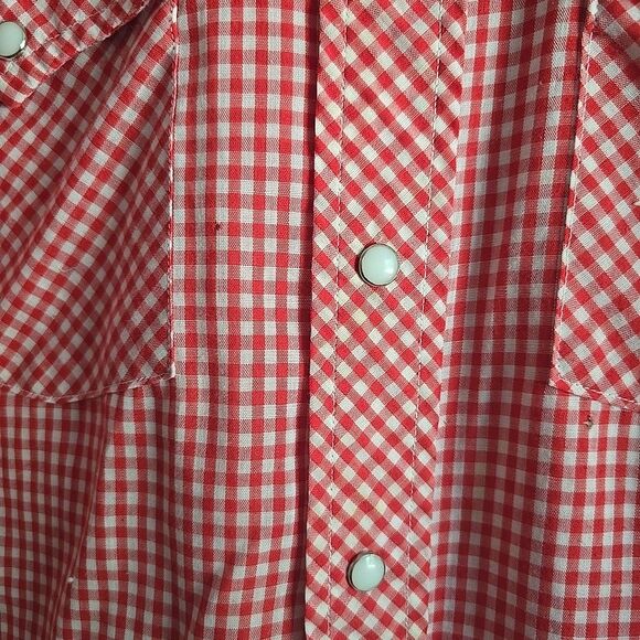 Wrangler Men's VTG Long Sleeve Western Pearl Snap Shirt Red & White Plaid L - Picture 3 of 9